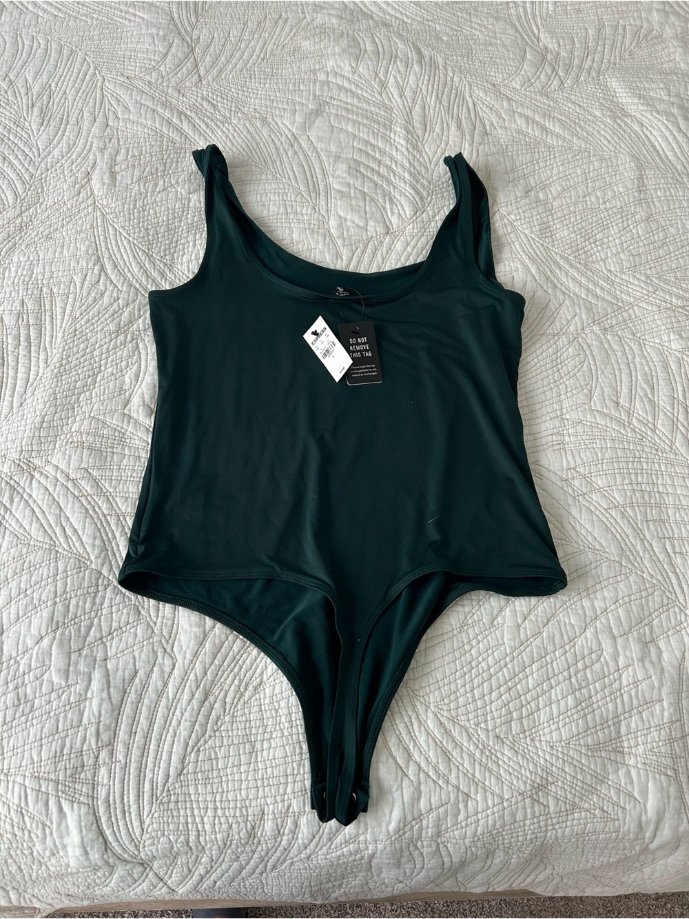 Express Dark Green Scoop Neck Bodysuit - Picture 2 of 2